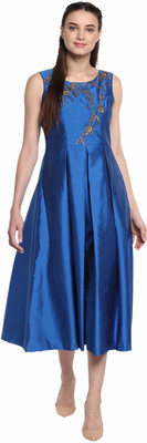 SOIE Women Fit and Flare Blue Dress