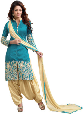 

Jiya Silk Embroidered Salwar Suit Dupatta Material(Un-stitched), Beige;blue