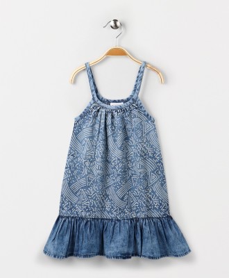 Eimoie Girls Midi/Knee Length Casual Dress(Blue, Sleeveless)