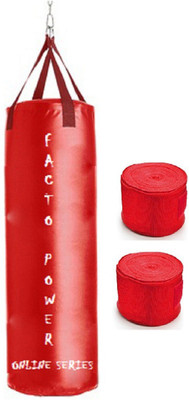 

FACTO POWER ONLINE SERIES 2.0 FEET LONG, SRF MATERIAL,RED COLOR, UNFILLED WITH HANGING STRAPS, 9 FEET LONG RED COLOR HAND WRAPS Boxing Kit