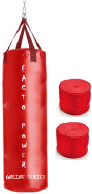 

FACTO POWER ONLINE SERIES 8.0 FEET LONG, SRF MATERIAL,RED COLOR, UNFILLED WITH HANGING STRAPS, 9 FEET LONG RED COLOR HAND WRAPS Boxing Kit