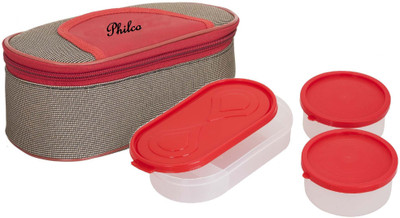 

Philco Solace Red-Brown Lunchbox-2 Plastic Container:1 Plastic Chapati tray 3 Containers Lunch Box(650 ml), Multicolor