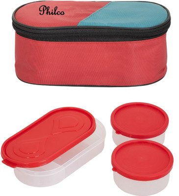 

Philco 3 in 1 Red Lunchbox-2 Plastic Container:1 Plastic Chapati tray 3 Containers Lunch Box(650 ml), Multicolor