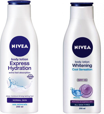

Nivea EXPRESS HYDRATION BODY LOTION 200 ML + WHITENING COOL SENSATION BODY LOTION 200 ML(200 ml)