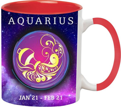 

Ashvah Ceramic Aquarious Zodiac Sign 605 Ceramic Mug(350 ml), Multicolor
