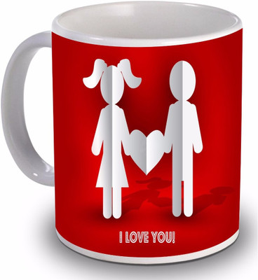 

New Star Light India I Love You Girl & Boy Printed Red Coffee Ceramic Mug(350 ml)