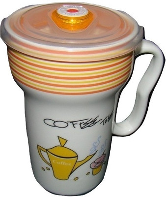 

MAGICTYM SUPERIOR QUALITY COFFEE MUG WITH LID Ceramic Mug(350 ml), Yellow
