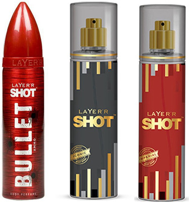 

LAYERR SHOT IMPERIAL FRAGRANT BODY SPRAY + SHOT ICONIC FRAGRANT BODY SPRAY + SHOT BULLET AMMO BODY PERFUME Body Spray - For Men(135 ml, Pack of 3)