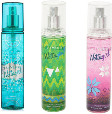 

LAYERR WOTTAGIRL PINK ANGEL FRAGRANT BODY SPLASH + WOTTAGIRL SPELL BOUND FRAGRANT BODY SPLASH + WOTTAGIRL FANTASY FRAGRANT BODY SPLASH Body Spray - For Women(135 ml, Pack of 3)