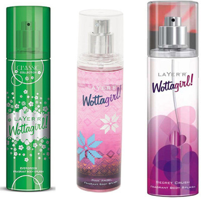 

LAYERR WOTTAGIRL SECRET CRUSH FRAGRANT BODY SPLASH + WOTTAGIRL PINK ANGEL FRAGRANT BODY SPLASH + WOTTAGIRL EVERGREEN FRAGRANT BODY SPLASH Body Spray - For Women(135 ml, Pack of 3)