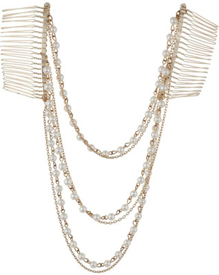 

FAYON Trendy Costume Pearl and Golden Chain Layers with Hair Comb Hair Chain(Gold)