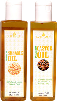 

Park Daniel Premium Virgin Sesame Oil and Castor oil Combo pack of 2 bottles of 200 ml(400 ml) Hair Oil(400 ml)