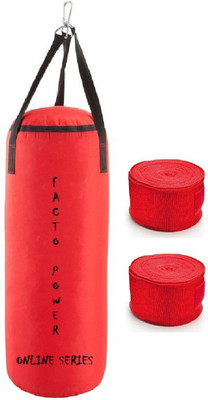

FACTO POWER ONLINE SERIES 1.5 FEET LONG, PU MATERIAL,RED COLOR, UNFILLED WITH HANGING STRAPS, 9 FEET LONG RED COLOR HAND WRAPS Boxing Kit