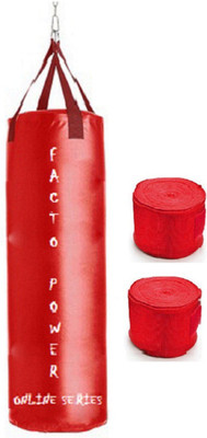 

FACTO POWER ONLINE SERIES 4.5 FEET LONG, SRF MATERIAL,RED COLOR, UNFILLED WITH HANGING STRAPS, 9 FEET LONG RED COLOR HAND WRAPS Boxing Kit