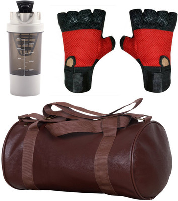 

Cp Bigbasket Combo Set Leather Soft Gym Bag (Brown), Cyclone Shaker, Netted Gym & Fitness Gloves (Red) Gym & Fitness Kit
