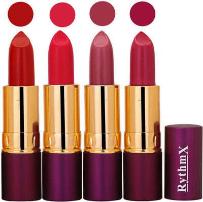 Rythmx Red,Neon Pink,Mauvish Purple,Purple Long Lasting Lisptick Set(Red,Neon Pink,Mauvish Purple,Purple)