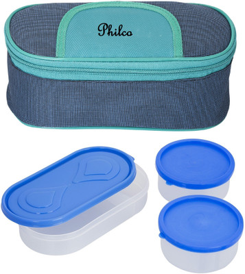 

Philco Solace Blue-Green Lunchbox-2 Plastic Container:1 Plastic Chapati tray 3 Containers Lunch Box(650 ml), Multicolor