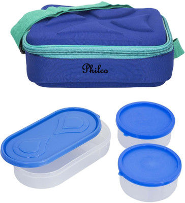 

Philco Andy Blue-2 Plastic Container:1 Plastic Chapati tray 3 Containers Lunch Box(650 ml), Multicolor