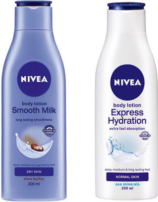 

Nivea EXPRESS HYDRATION BODY LOTION 200 ML + SMOOTH MILK BODY LOTION 200 ML(200 ml)