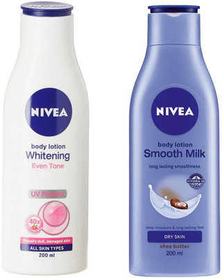 

Nivea SMOOTH MILK BODY LOTION 200 ML + WHITENING EVEN TONE BODY LOTION 200 ML(200 ml)