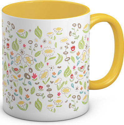 

OyeHoe Floral Leaves Garden Coffee Ceramic Mug(300 ml), Yellow