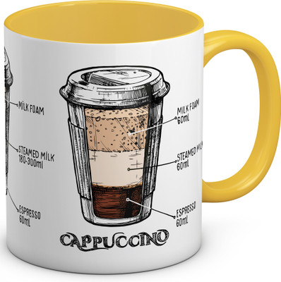 

OyeHoe Cappuccino Addicted Coffee Ceramic Mug(300 ml), Yellow