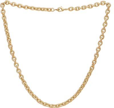 Dzinetrendz Mircon Buff Yellow Gold engraved oval rolo link 18 Inch long Stylish Fashion chain necklace, for Men Women Girls Gold-plated Plated Brass Chain