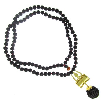 SHIVOHAM Black Rudraksha With Shiv Trisul & Damru Brass Necklace