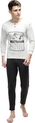 KOTTY Men Printed White Top & Pyjama Set