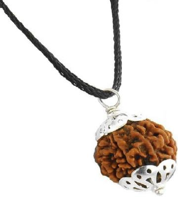 SHIVOHAM 5 Mukhi Rudraksha Silver Cap Pendant With Black Silk Dori Wood Pendant
