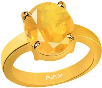 freedom Natural Certified Yellow Sapphire (Pukhraj) Gemstone 10.25 Ratti or 9.32 Carat for Male & Female Panchdhatu 22K Gold Plated Alloy Sapphire Ring