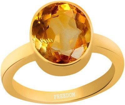 freedom Natural Certified Yellow Sapphire (Pukhraj) Gemstone 5.25 Ratti or 4.78 Carat for Male & Female Panchdhatu 22K Gold Plated Alloy Ring