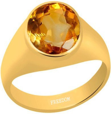 freedom Natural Certified Yellow Sapphire (Pukhraj) Gemstone 10.25 Ratti or 9.32 Carat for Male Panchdhatu 22K Gold Plated Alloy Sapphire Ring