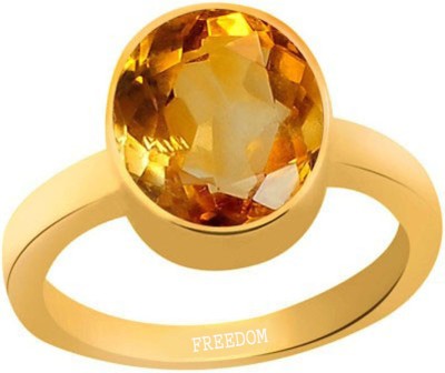 freedom Natural Certified Yellow Sapphire (Pukhraj) Gemstone 7.25 Ratti or 6.60 Carat for Male & Female Panchdhatu 22K Gold Plated Alloy Sapphire Ring