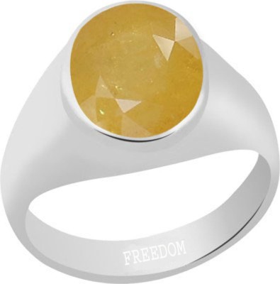 freedom Natural Certified Yellow Sapphire (Pukhraj) Gemstone 9.25 Ratti or 8.41 Carat for Male Sterling Silver Ring