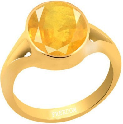 freedom Natural Certified Yellow Sapphire (Pukhraj) Gemstone 3.25 Ratti or 2.96 Carat for Male & Female Panchdhatu 22K Gold Plated Alloy Sapphire Ring