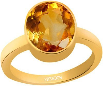freedom Natural Certified Yellow Sapphire (Pukhraj) Gemstone 9.25 Ratti or 8.41 Carat for Male & Female Panchdhatu 22K Gold Plated Alloy Sapphire Ring