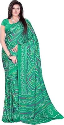 Stylish Sarees Printed Bandhani Crepe Saree(Green)