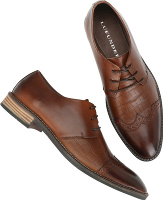 

LUFUNDER LUFUNDER MEN'S BROGUES GENUINE LEATHER FORMAL SHOES(CROCODILE) Brogues For Men(Tan