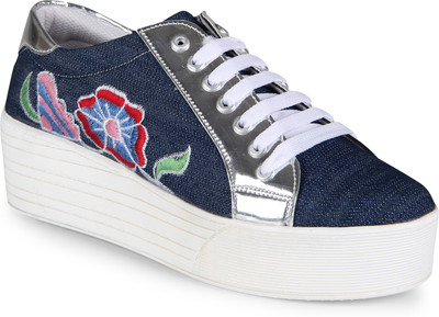

Bella Toes Designer Shoes for Women - Casual Shoes - Blue Fabric Sneakers for girls and Women Sneakers For Women(Blue, Silver