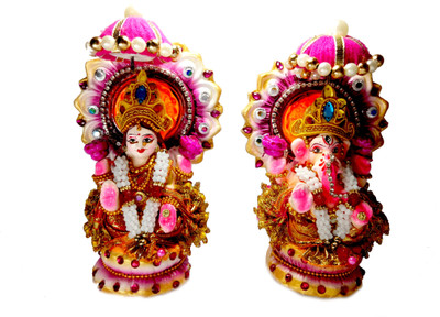 

Angels Store Ganesh Laxmi Idol Decorative Showpiece - 5 cm(Terracotta, Multicolor)