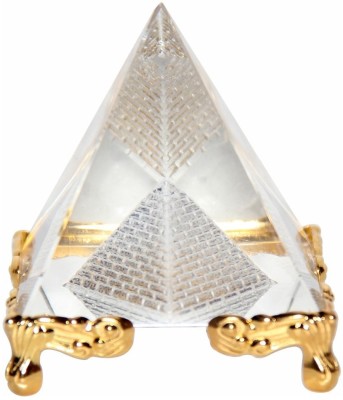 Kraftivity Fengshui Vastu Crystal Pyramid with Golden Stand Decorative Showpiece  -  5 cm(Glass, Clear)