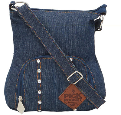 

Pickpocket Women Casual Blue Canvas Sling Bag