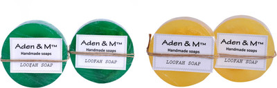 Aden & M Green Apple & Lime Loofah Handmade Soaps - Pack of 4 ( 80 gm each )(320 g, Pack of 4)