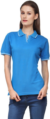 

Scott International Solid Women's Polo Neck Blue T-Shirt