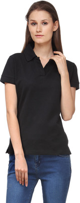 

Scott International Solid Women' Polo Neck Black T-Shirt, Plain black