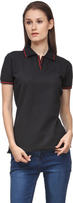 

Scott International Solid Women's Polo Neck Black T-Shirt