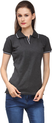 

Scott International Solid Women's Polo Neck Grey T-Shirt, Charcoal grey