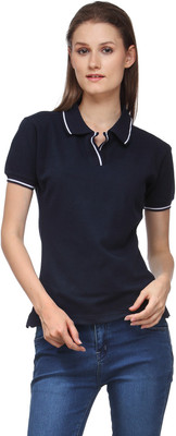 

Scott International Solid Women' Polo Neck Blue T-Shirt, Navy blue