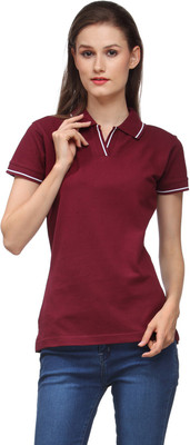 

Scott International Solid Women Polo Neck Maroon T-Shirt
